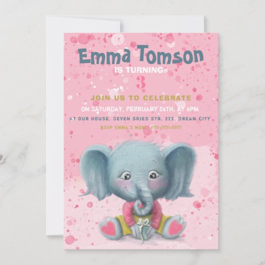 Invitation à l'anniversaire d'une petite fille élé (Devant)