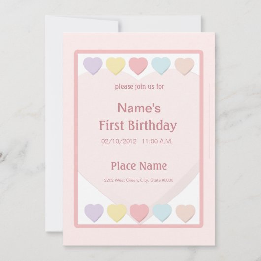 Invitation à l'anniversaire d'une petite fille ros (Devant)