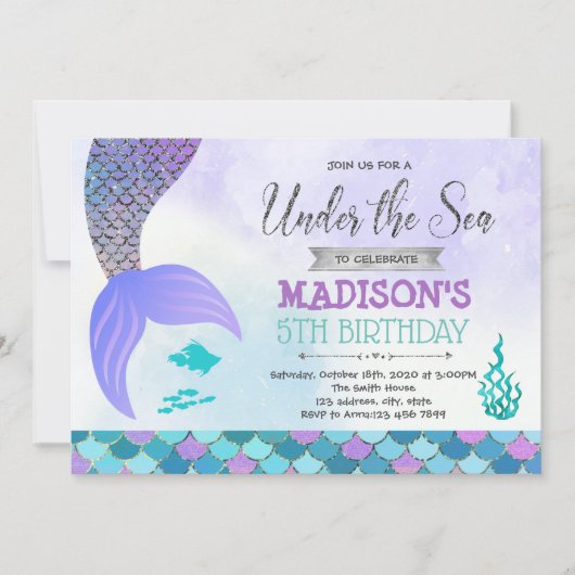 Invitation à l'anniversaire d'une sirène d'argent  (Devant)