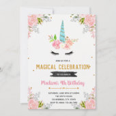 Invitation à l'anniversaire floral de Unicorne (Devant)