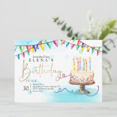 Invitation à l'anniversaire Gâteau et bannières (Debout devant)
