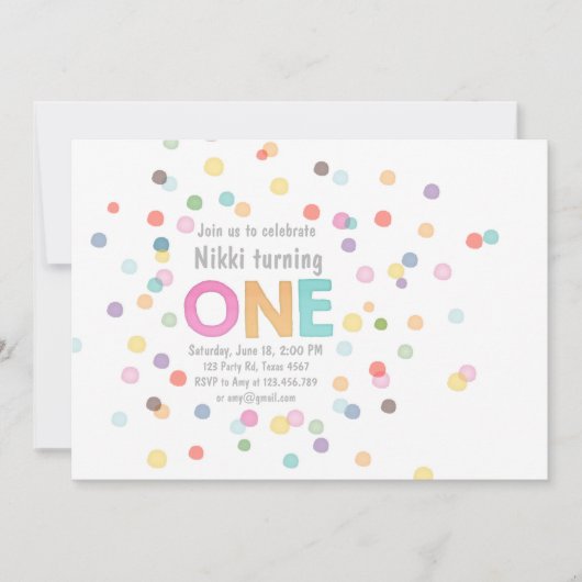 Invitation à l'anniversaire Girl Watercolor confet (Devant)