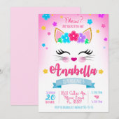 Invitation à l'anniversaire Kitty, fête Kitten (Devant / Derrière)