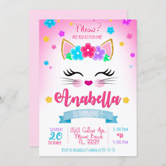 Invitation à l'anniversaire Kitty, fête Kitten