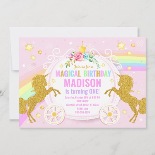 Invitation à l'anniversaire magique de Unicorn / W (Devant)