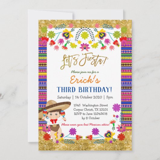 Invitation à l'anniversaire mexicain de Fiesta Kid (Devant)