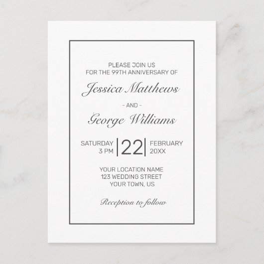 Invitation à l'anniversaire minimaliste du Mariage (Devant)