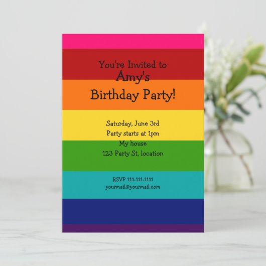Invitation à l'anniversaire Rainbow (Debout devant)
