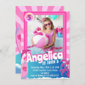 Invitation à l'anniversaire rose poupée (Devant / Derrière)