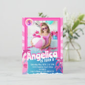 Invitation à l'anniversaire rose poupée (Debout devant)
