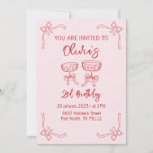 Invitation à l'anniversaire rouge et rose 2e pour  (Devant)