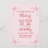 Invitation à l'anniversaire rouge et rose 2e pour (Devant / Derrière)