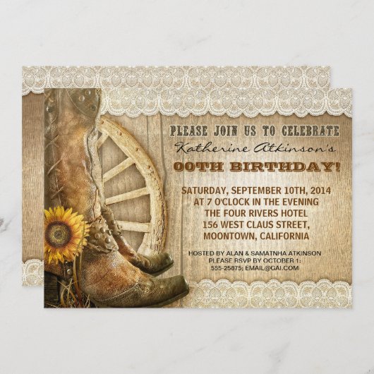 invitation à l'anniversaire style cowboy (Devant / Derrière)