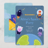 invitation à l'anniversaire sur le thème spatial (Devant / Derrière)