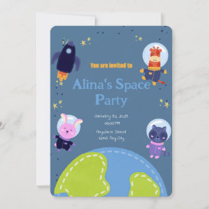 invitation à l'anniversaire sur le thème spatial