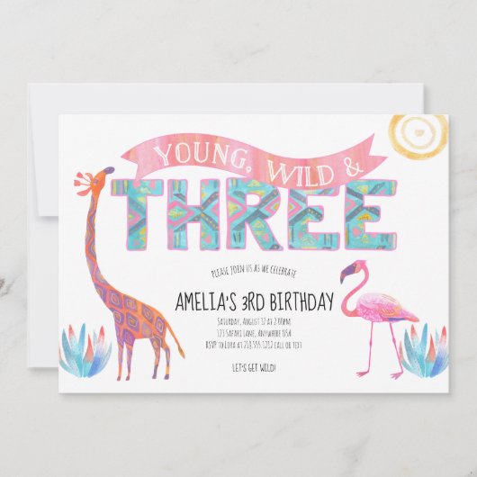 Invitation à l'anniversaire Young, Wild et Three (Devant)