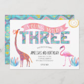 Invitation à l'anniversaire Young, Wild et Three (Devant / Derrière)