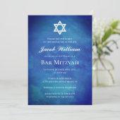 Invitation à l'aquarelle bleu de bar juif Mitzvah (Debout devant)