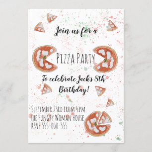 Invitation à l'aquarelle de Pizza Party