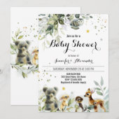Invitation à l'aquarelle du Baby shower des bois (Devant / Derrière)