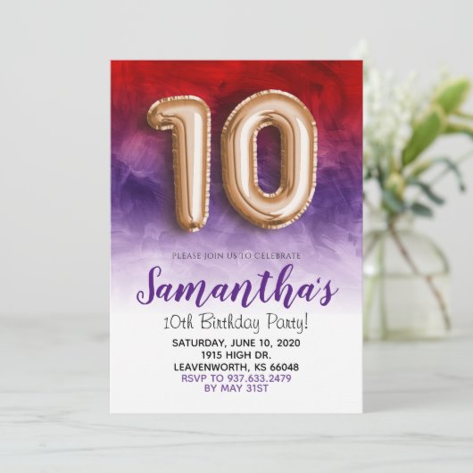Invitation à l'aquarelle violette 10e anniversaire (Debout devant)