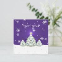 Invitation à l'arbre de Noël pourpre neige