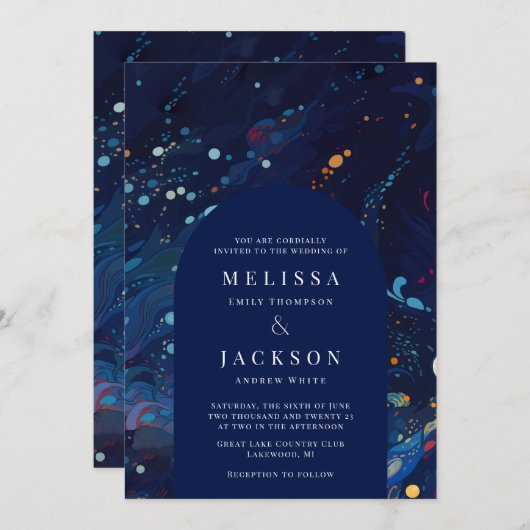 Invitation à l'arc Mariage de la Marine de minuit (Devant / Derrière)