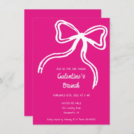 Invitation à l'arc rose dessiné à la main pour la  (Devant / Derrière)