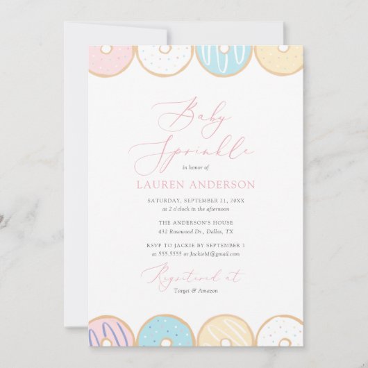 Invitation à l'arrosage pour bébé Donut (Devant)