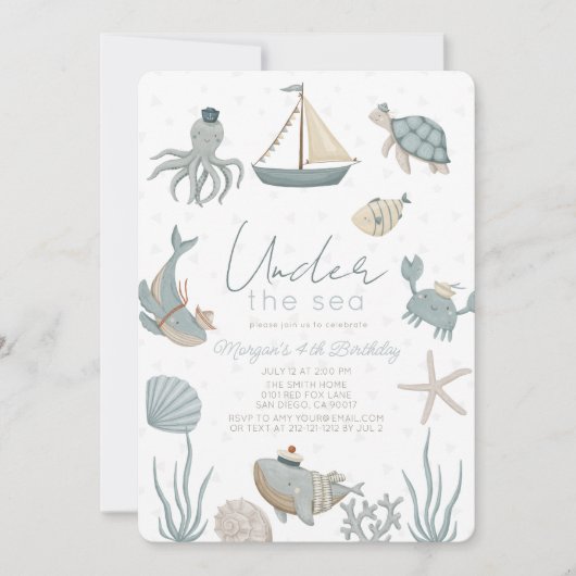 Invitation A l'avant de la mer Créatures Blue Boy Anniversair (Devant)