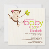 Invitation à l'Baby shower de filles de singe (Devant)