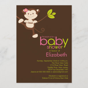 Invitation à l'Baby shower de filles de singe