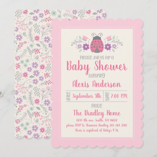 Invitation à l'Baby shower de la petite fille Lady (Devant / Derrière)