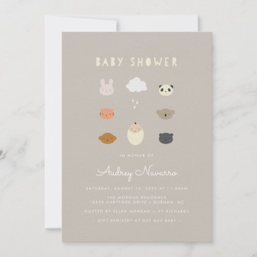 Invitation à l'Baby shower des amis des animaux (Devant)