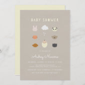 Invitation à l'Baby shower des amis des animaux (Devant / Derrière)