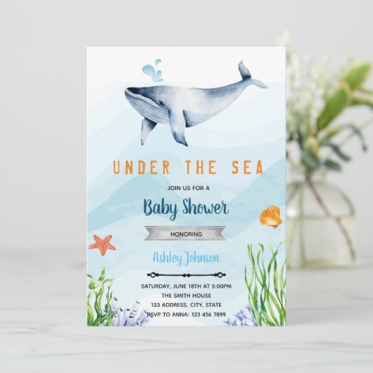 Invitation à l'baby shower des baleines (Debout devant)