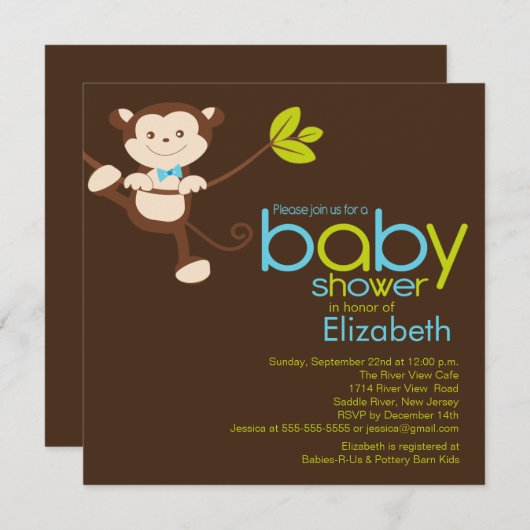 Invitation à l'Baby shower des petits singes (Devant / Derrière)