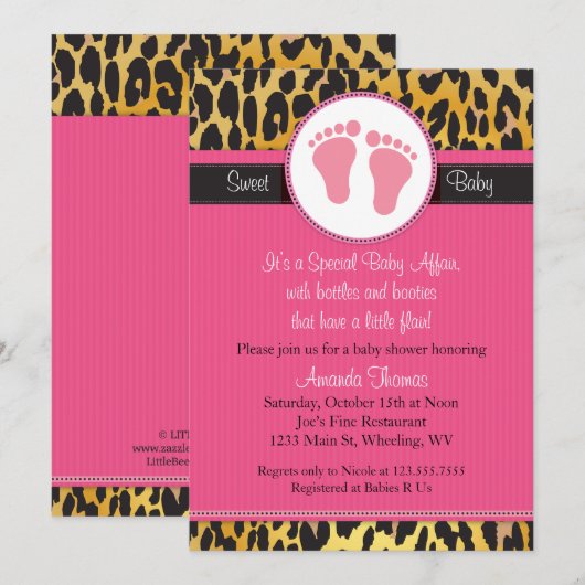 Invitation à l'Baby shower Empreinte de léopard de (Devant / Derrière)