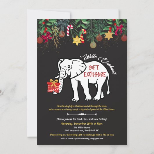 Invitation à l'échange cadeau d'éléphants blancs (Devant)