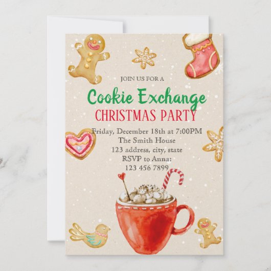 Invitation à l'échange de biscuits de vacances (Devant)