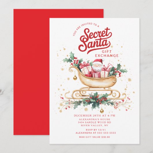 Invitation à l'échange de cadeaux de Père Noël Sec (Devant / Derrière)
