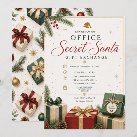 Invitation à l'échange de cadeaux de Secret Santa (Devant / Derrière)