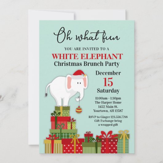 Invitation à l'échange de cadeaux éléphant blanc d (Devant)