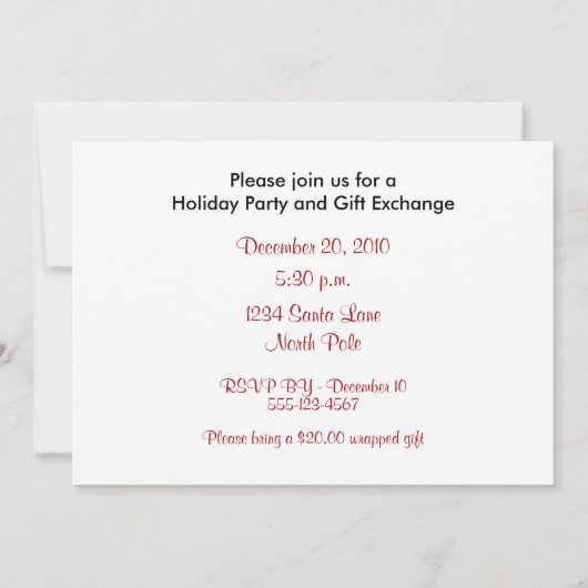 Invitation à l'échange de cadeaux et de fêtes (Dos)