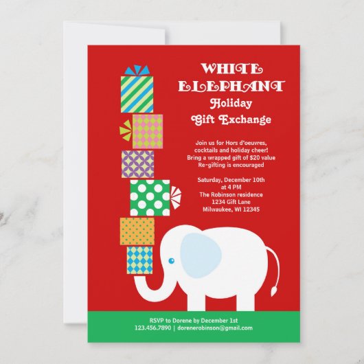 Invitation à l'échange de cadeaux White Elephant H (Devant)