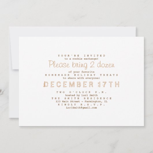Invitation à l'échange de cookies de vacances (Dos)