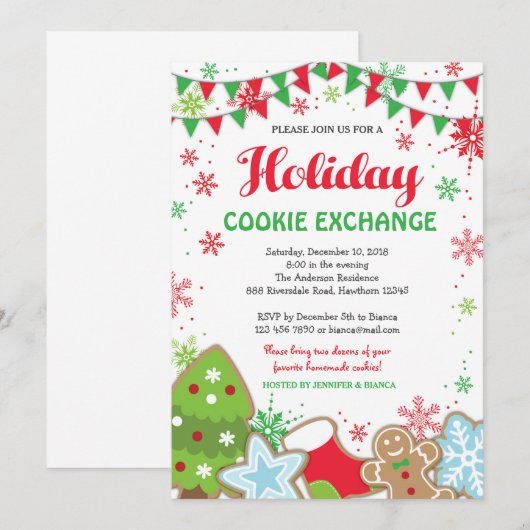 Invitation à l'échange de cookies de vacances / éc (Devant / Derrière)