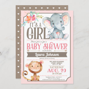 Invitation à l'éléphant et au Baby shower singe