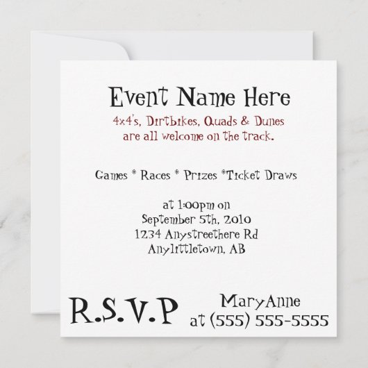 Invitation à l'emballage sale de Mudfest Dunebuggy (Dos)