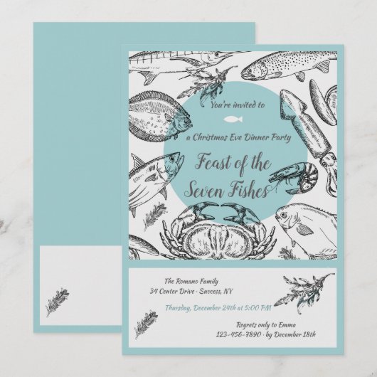 Invitation à l'encre de fruits de mer (Devant / Derrière)